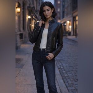 Bailey 44 NWT IRR Phoenix Black Vegan Leather Racer Jacket, Size M